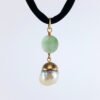 Jadeite Disc and South Sea Pearl Pendant 22kt Gold Plate with Silk Cord